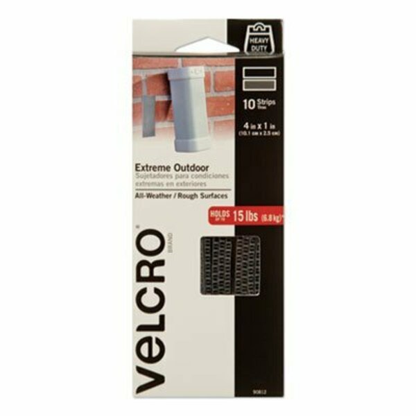Velcro Brand Velcro, HEAVY-DUTY FASTENERS, EXTREME OUTDOOR PERFORMANCE. 1in X 4in, TITANIUM, 10PK 90812